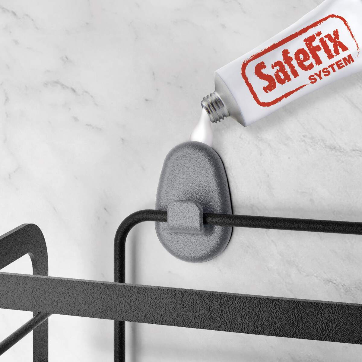 Háček (2ks) +lepidlo SAFEFIX pro závěsný systém v užití